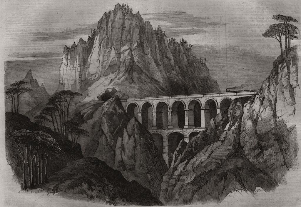 The Great Semmering Railway. The Bollerswand viaduct and tunnel. Austria 1860
